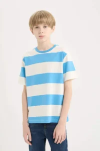 DeFacto Crew Neck Striped Short Sleeve T-Shirt Boy - Image 3