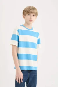 DeFacto Crew Neck Striped Short Sleeve T-Shirt Boy - Image 4