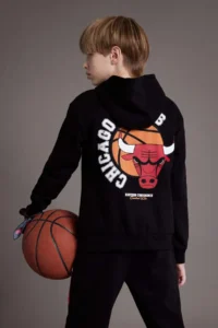 DeFacto NBA Wordmark Hooded Soft Lined Sweatshirt Boy