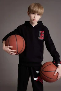 DeFacto NBA Wordmark Hooded Soft Lined Sweatshirt Boy - Image 3