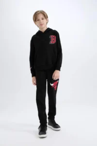 DeFacto NBA Wordmark Hooded Soft Lined Sweatshirt Boy - Image 5