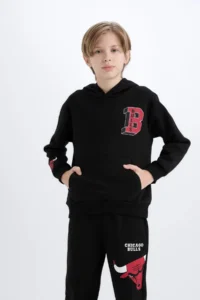 DeFacto NBA Wordmark Hooded Soft Lined Sweatshirt Boy - Image 6