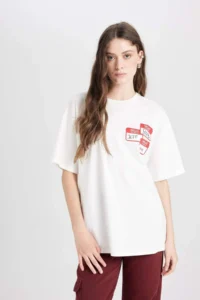 DeFacto Cool Beetlejuice Oversize Wide Fit Crew Neck Back Printed Short Sleeve T-Shirt - Image 6