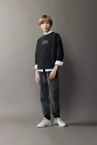 DeFacto Oversize Wide Fit Crew Neck Back Printed Washed Faded Effect Sweatshirt Boy D8494A - Image 2