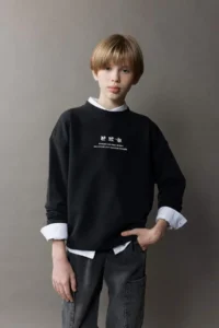 DeFacto Oversize Wide Fit Crew Neck Back Printed Washed Faded Effect Sweatshirt Boy D8494A - Image 3