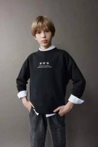 DeFacto Oversize Wide Fit Crew Neck Back Printed Washed Faded Effect Sweatshirt Boy D8494A - Image 4