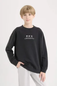 DeFacto Oversize Wide Fit Crew Neck Back Printed Washed Faded Effect Sweatshirt Boy D8494A - Image 5