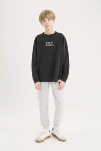 DeFacto Oversize Wide Fit Crew Neck Back Printed Washed Faded Effect Sweatshirt Boy D8494A - Image 6