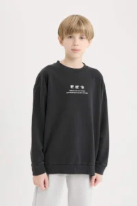 DeFacto Oversize Wide Fit Crew Neck Back Printed Washed Faded Effect Sweatshirt Boy D8494A - Image 7