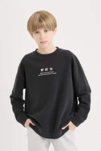 DeFacto Oversize Wide Fit Crew Neck Back Printed Washed Faded Effect Sweatshirt Boy D8494A - Image 8