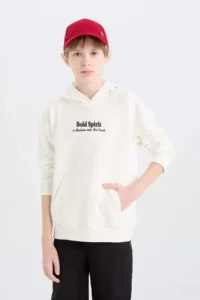 DeFacto Oversize Wide Fit Hooded Embroidered Sweatshirt Boy - Image 4