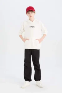 DeFacto Oversize Wide Fit Hooded Embroidered Sweatshirt Boy - Image 5