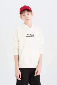 DeFacto Oversize Wide Fit Hooded Embroidered Sweatshirt Boy - Image 6
