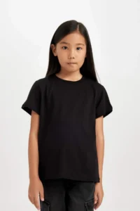 DeFacto Crew Neck Basic Plain Short Sleeve T-Shirt Girl
