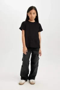 DeFacto Crew Neck Basic Plain Short Sleeve T-Shirt Girl - Image 2