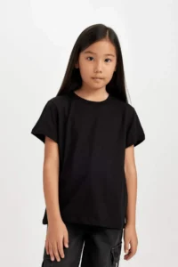 DeFacto Crew Neck Basic Plain Short Sleeve T-Shirt Girl - Image 3