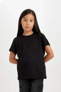 DeFacto Crew Neck Basic Plain Short Sleeve T-Shirt Girl - Image 4