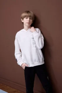 DeFacto Oversize Wide Fit Hooded Printed Sweatshirt Boy - Image 2