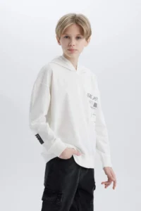 DeFacto Oversize Wide Fit Hooded Printed Sweatshirt Boy - Image 6