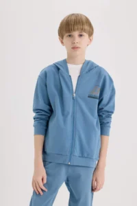 DeFacto Printed Hooded Zipper Sweatshirt Boy - Image 6