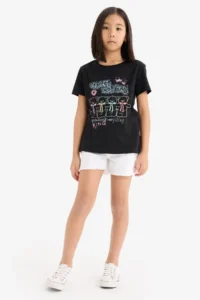DeFacto Crew Neck Printed Short Sleeve T-Shirt Girls - Image 2