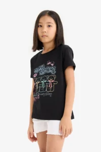 DeFacto Crew Neck Printed Short Sleeve T-Shirt Girls - Image 3