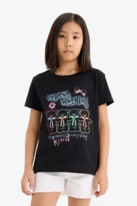 DeFacto Crew Neck Printed Short Sleeve T-Shirt Girls - Image 4