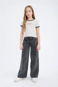 DeFacto Slim Fit Narrow Cut Crew Neck Printed Ribbed Camisole Short Sleeve T-Shirt Girl Child - Image 2