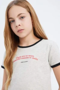 DeFacto Slim Fit Narrow Cut Crew Neck Printed Ribbed Camisole Short Sleeve T-Shirt Girl Child - Image 4