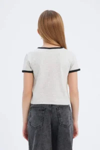 DeFacto Slim Fit Narrow Cut Crew Neck Printed Ribbed Camisole Short Sleeve T-Shirt Girl Child - Image 5