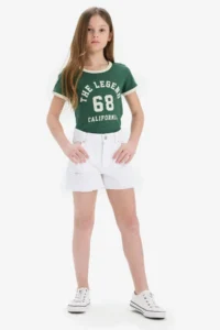 DeFacto Slim Fit Narrow Cut Crew Neck Printed Ribbed Camisole Short Sleeve T-Shirt Girl Child - Image 2