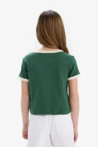 DeFacto Slim Fit Narrow Cut Crew Neck Printed Ribbed Camisole Short Sleeve T-Shirt Girl Child - Image 6