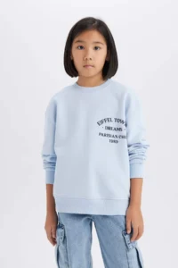 DeFacto Relax Fit Crew Neck Printed Sweatshirt Girl