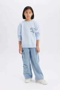 DeFacto Relax Fit Crew Neck Printed Sweatshirt Girl - Image 2