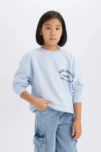 DeFacto Relax Fit Crew Neck Printed Sweatshirt Girl - Image 3