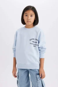 DeFacto Relax Fit Crew Neck Printed Sweatshirt Girl - Image 4