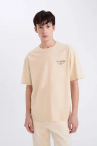 DeFacto 100% Cotton Oversize Wide Fit Crew Neck Printed Short Sleeve T-Shirt