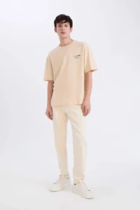 DeFacto 100% Cotton Oversize Wide Fit Crew Neck Printed Short Sleeve T-Shirt - Image 2