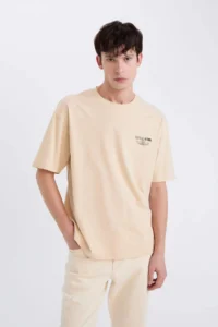 DeFacto 100% Cotton Oversize Wide Fit Crew Neck Printed Short Sleeve T-Shirt - Image 3