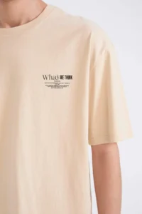DeFacto 100% Cotton Oversize Wide Fit Crew Neck Printed Short Sleeve T-Shirt - Image 4