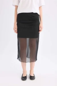 DeFacto Pencil Normal Waist Draped Lined Tulle Midi Skirt - Image 4