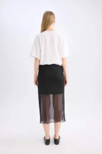 DeFacto Pencil Normal Waist Draped Lined Tulle Midi Skirt - Image 6