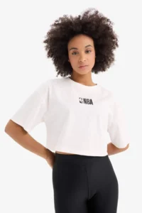 DeFacto 100% Cotton NBA Wordmark Oversize Embroidery Print Athlete T-Shirt
