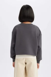 DeFacto 2 Piece Set Crop Crew Neck Printed Sweatshirt Undershirt Girls - Image 6