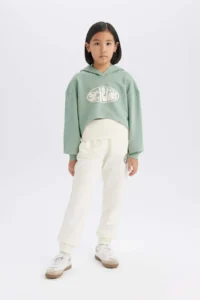 DeFacto Set of 2 Crop Hooded Printed Sweatshirt Undershirt Girl - Image 2
