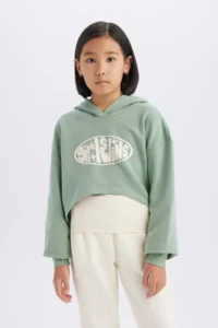 DeFacto Set of 2 Crop Hooded Printed Sweatshirt Undershirt Girl - Image 4