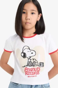 DeFacto Snoopy Oversize Wide Fit Crew Neck Back Printed Short Sleeve T-Shirt Girl Child