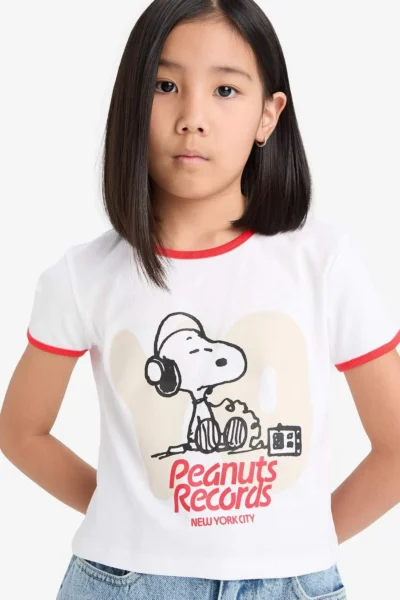 DeFacto Snoopy Oversize Wide Fit Crew Neck Back Printed Short Sleeve T-Shirt Girl Child