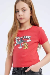 DeFacto Tom & Jerry Cropped Fit Crew Neck Short Sleeve T-Shirt Girls - Image 3