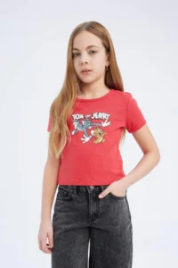 DeFacto Tom & Jerry Cropped Fit Crew Neck Short Sleeve T-Shirt Girls - Image 5